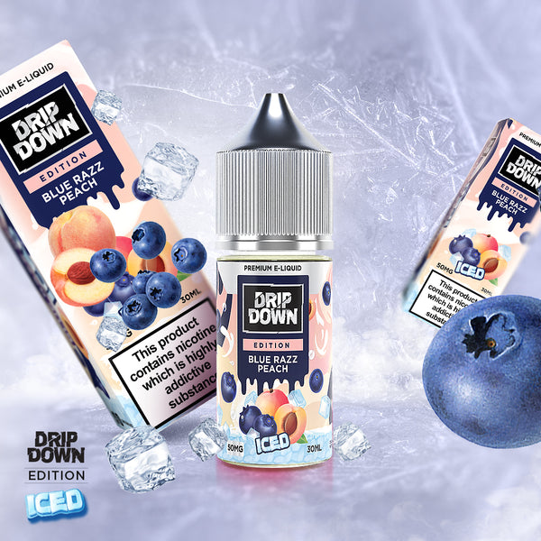 DRIP DOWN EDITION SERIES Blue Razz Peach Ice Nic Salts 30ML ( 25 & 50mg)