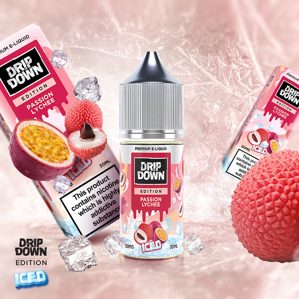 DRIP DOWN EDITION SERIES Passion Lychee Ice Nic Salts 30ML ( 25 & 50mg)