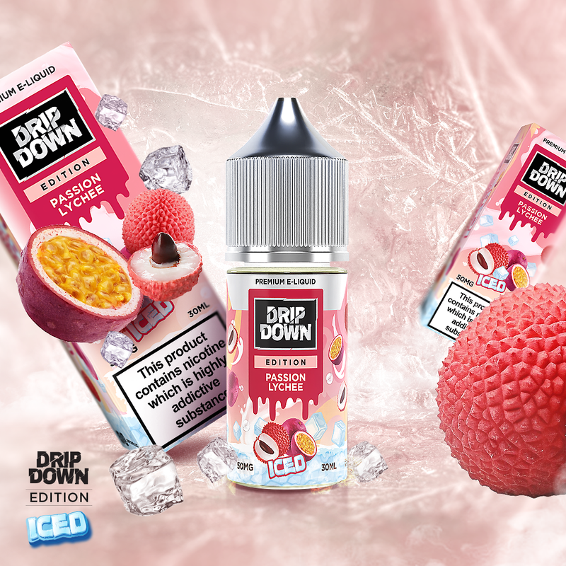 DRIP DOWN EDITION SERIES Passion Lychee Ice Nic Salts 30ML ( 25 & 50mg)