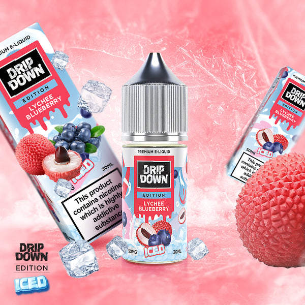 DRIP DOWN EDITION SERIES Lychee Blueberry Ice Nic Salts 30ML ( 25 & 50mg)