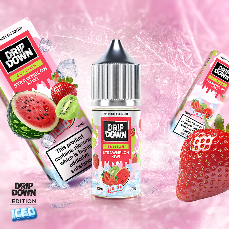 DRIP DOWN EDITION SERIES Strawmelon Kiwi Ice Nic Salts 30ML ( 25 & 50mg)