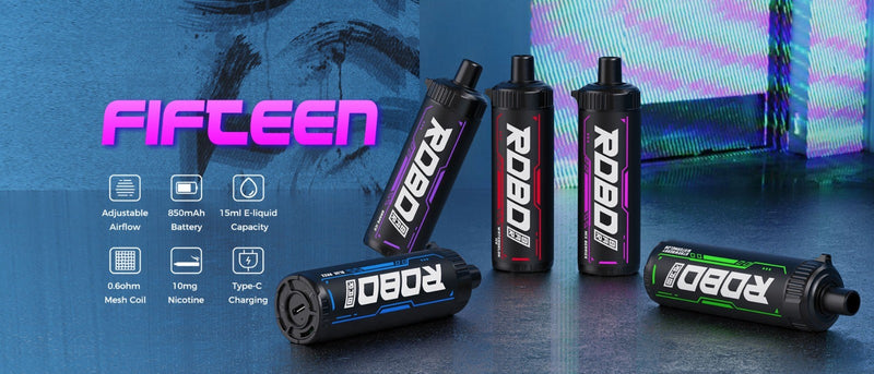 ROBO BAR FIFTEEN 1% Disposable available at Vape Hub Pakistan.