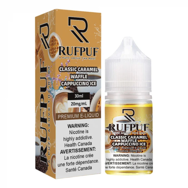 RUFPUF Caramel Waffle Cappuccino nicotine salt available at Vape Hub Pakistan.