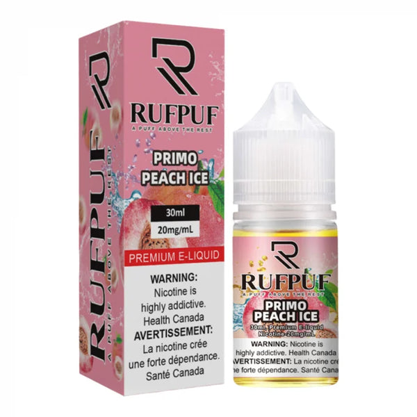 RUFPUF Primo Peach Ice nicotine salt available at Vape Hub Pakistan.