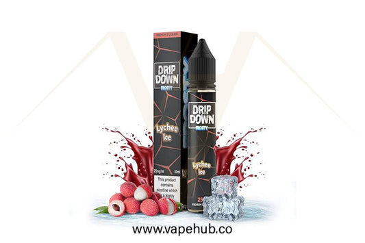 DRIP DOWN lychee Ice 30ml nicotine salt available at Vape Hub Pakistan.