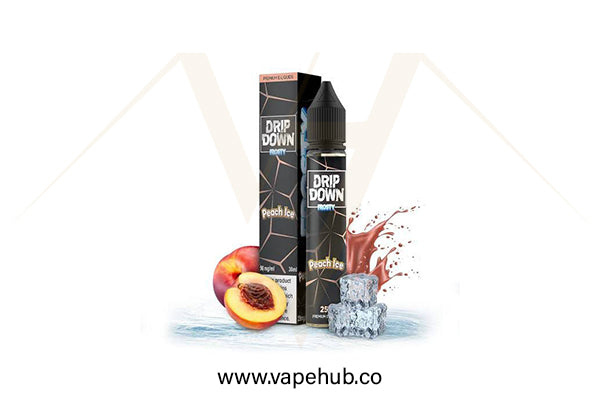 DRIP DOWN Peach Ice 30ml nicotine salt available at Vape Hub Pakistan.