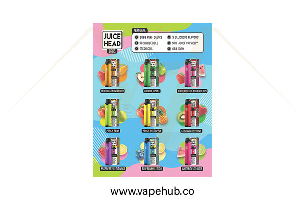 Juice Head Bars 3000 puffs 5% ( 50mg ) available at Vape Hub Pakistan.