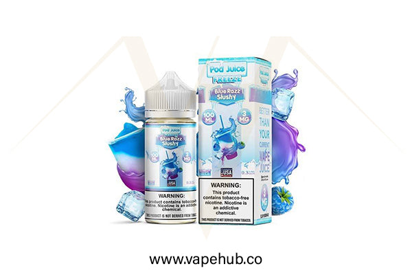 Pod Juice Blue Razz Slushy 100ML available at Vape Hub Pakistan.