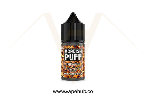 Moreish Puff Tobacco Butterscotch 30ML nicotine salt available at Vape Hub Pakistan.