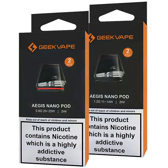 Geekvape Aegis Nano Replacement pods 0.6 ohm and 1.2 ohm available at Vape Hub Pakistan.