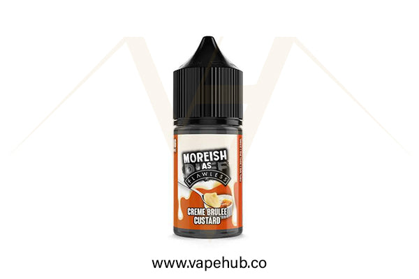 Moreish Puff Custards Creme Brulee Custard 30ML nicotine salt available at Vape Hub Pakistan.