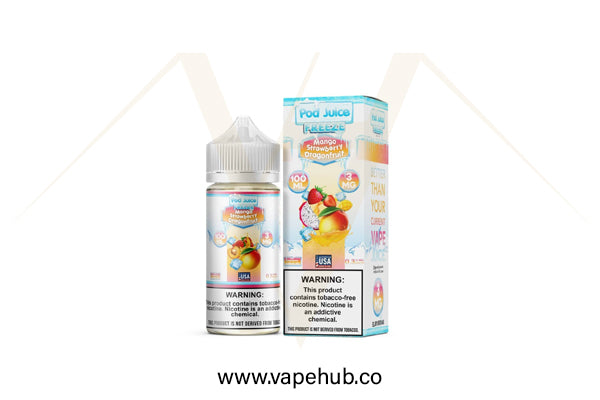 Pod Juice Mango Strawberry Dragonfruit Freeze 100ML available at Vape Hub Pakistan.