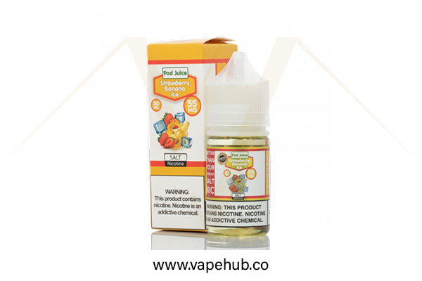 Pod Juice Strawberry Banana Ice 30ML nicotine salt available at Vape Hub Pakistan.