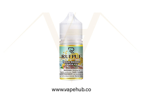 Rufpuf Mojo Mango Peach Ice nicotine salt 30ML available at Vape Hub Pakistan.